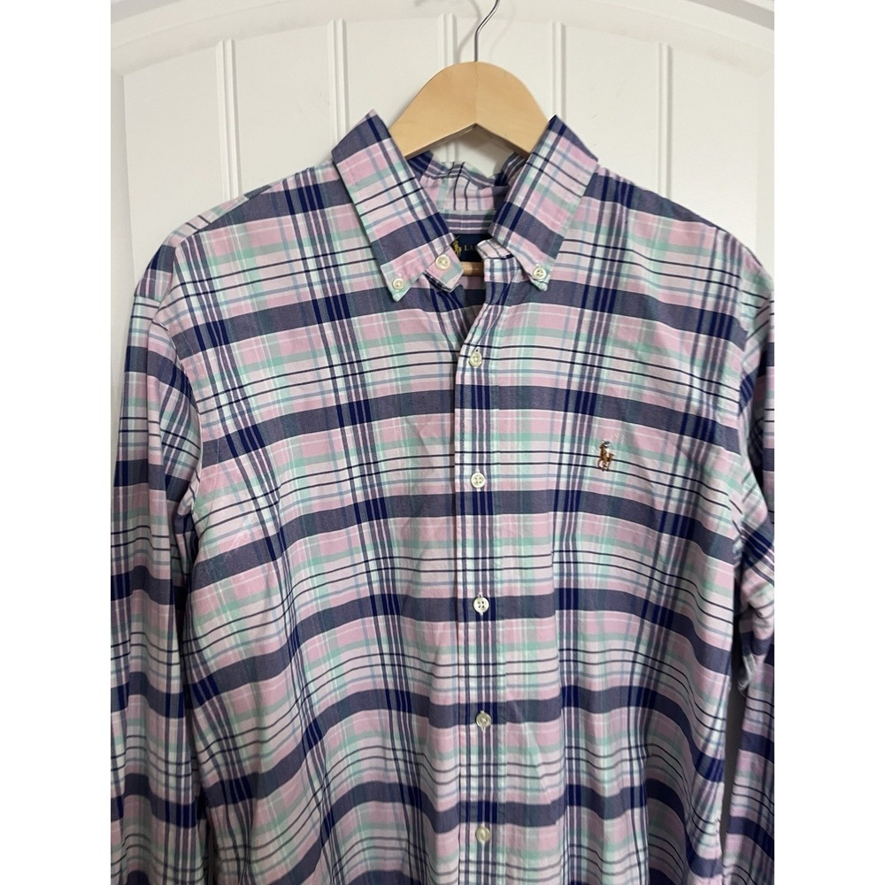 Polo Ralph Lauren Long Sleeve Shirt Pink Green Blue Plaid 100% Cotton Oxford 559